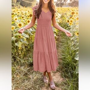 Elegant Dusty Pink Midi Dress